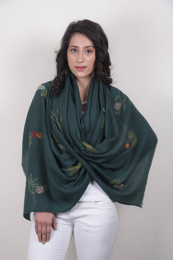 Sweet Tropical Embroidered Fine Merino Stole
